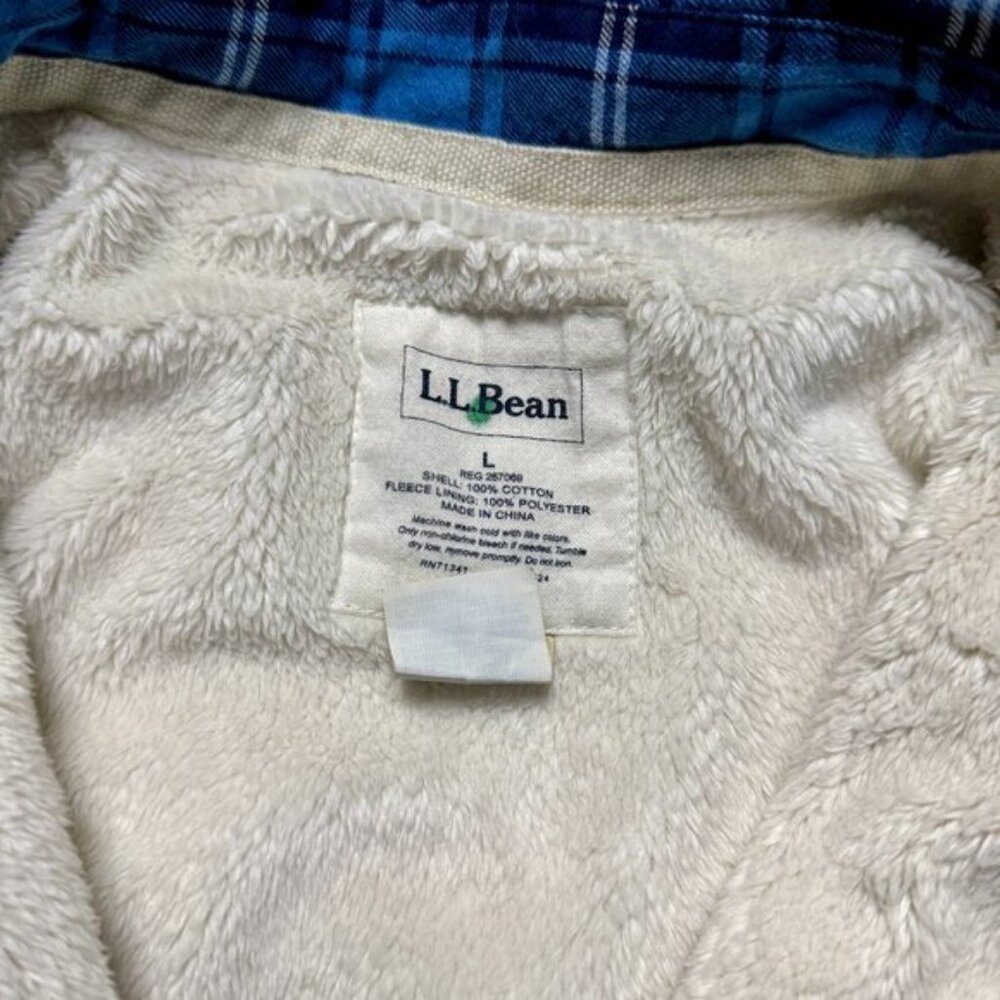 L.L. Bean Women's Sherpa-Lined Flannel Shirt, Snap-Front Plaid - Blue - Picture 4 of 6